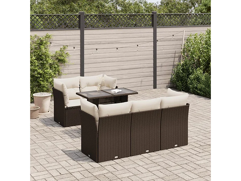 6-delige Loungeset met kussens poly rattan bruin