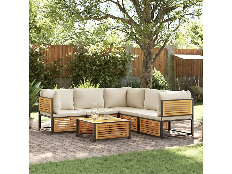 Salon de jardin avec coussins 6 pièces bois d'acacia solide