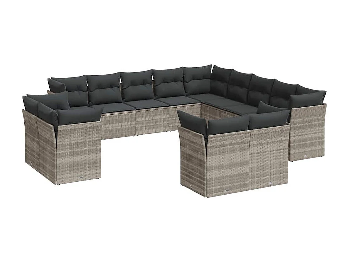 Set sofás de jardín con cojines 13 piezas ratán sintético gris
