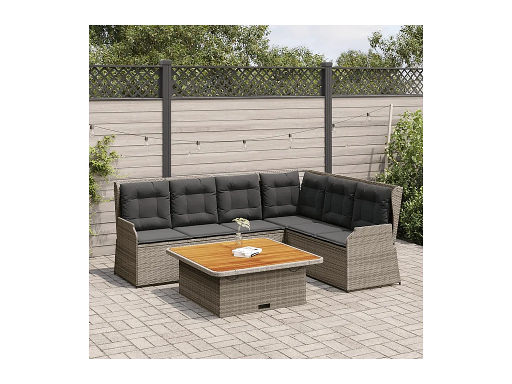 Salon de jardin 5 pièces avec coussins Gris Résine tressée
