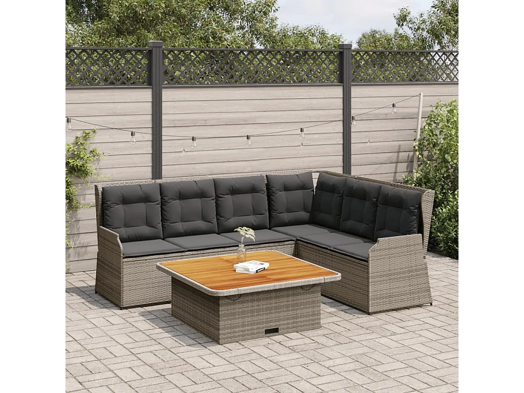 Salon de jardin 5 pièces avec coussins Gris Résine tressée