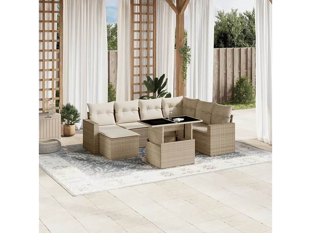 Set de sofás de jardín y cojines 8 piezas ratán sintético beige