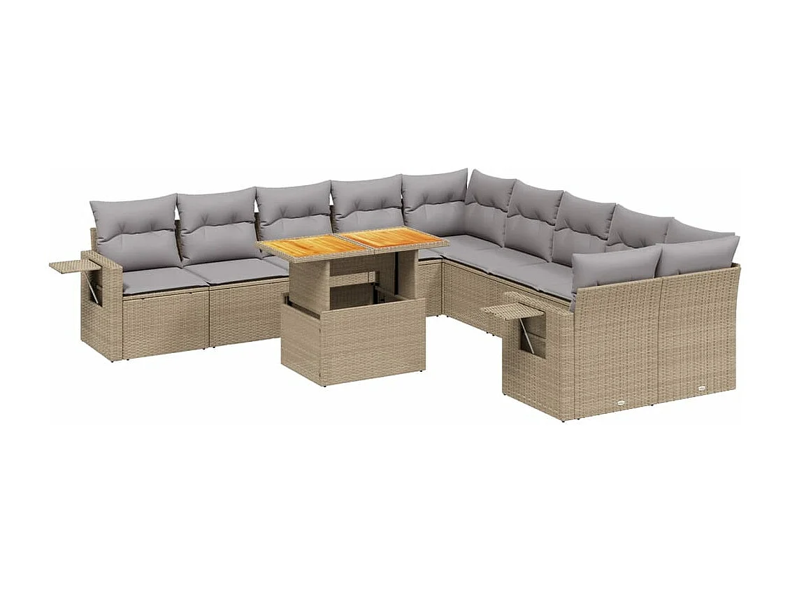 Set de sofás de jardín 11 piezas con cojines ratán sintético beige
