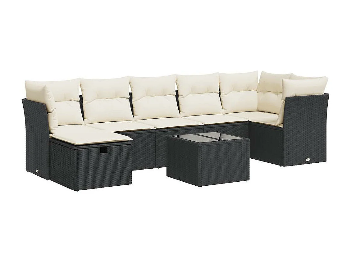 8-delige Loungeset met kussens poly rattan zwart