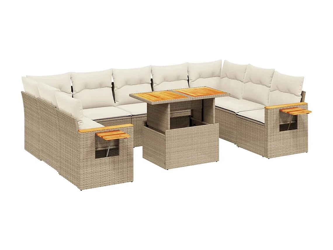 Salon de jardin avec coussins 10 pièces beige résine tressée