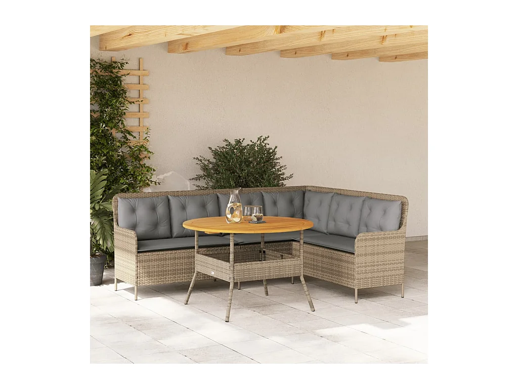 Salon de jardin avec coussins 2 pièces beige résine tressée