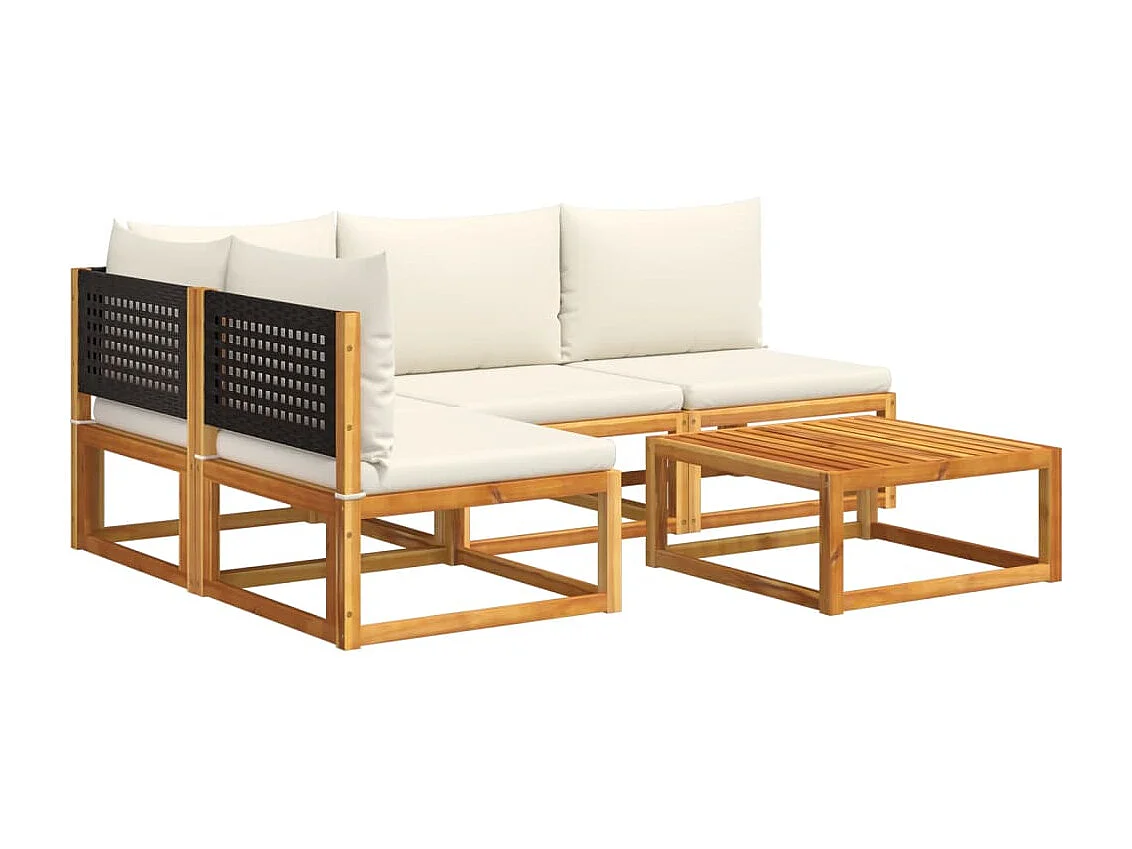 5-delige tuinbankset met kussens acaciahout & rotan