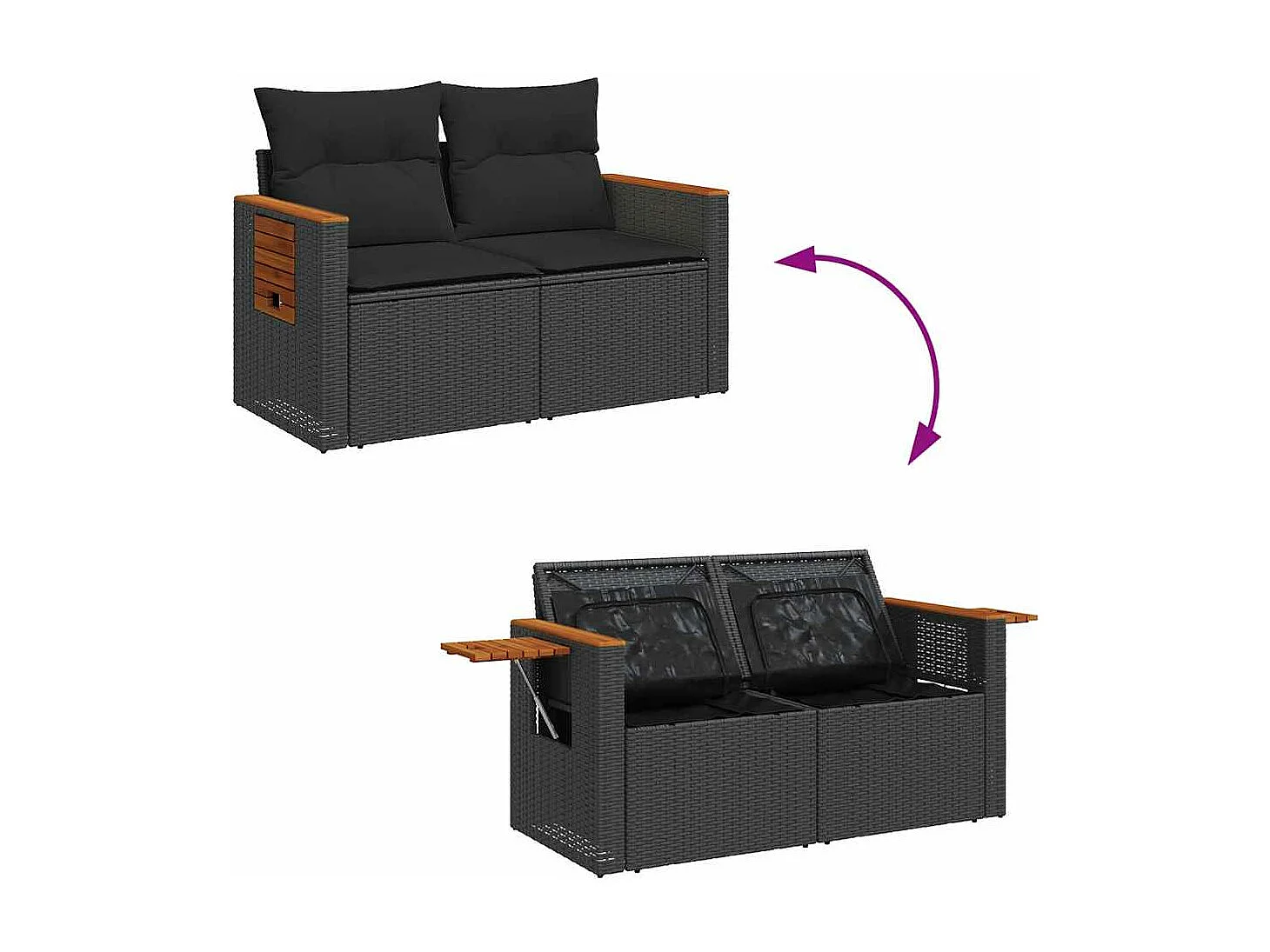 Set sofás jardín y cojines 8 piezas ratán sintético acacia negro