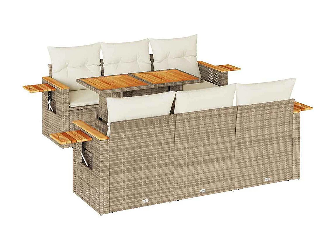 Salon de jardin avec coussins 7 pièces beige résine tressée acacia