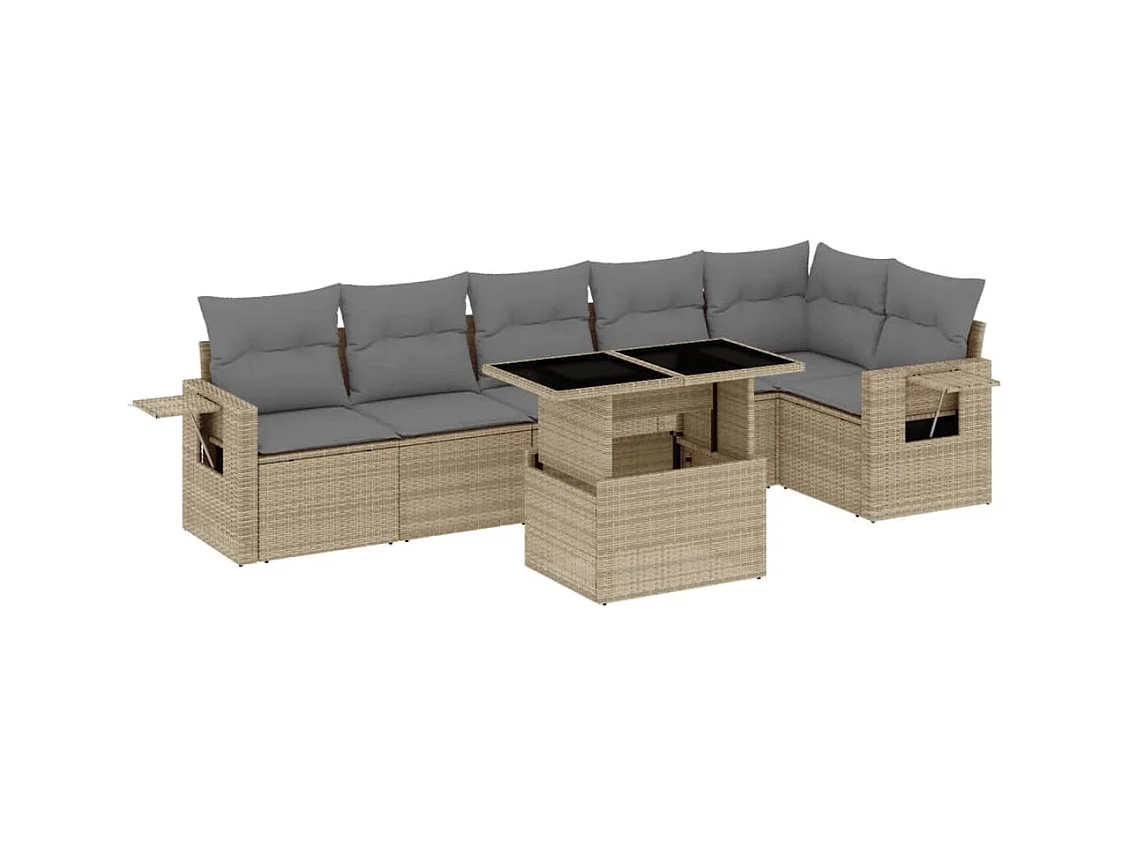 Salon de jardin avec coussins 7 pièces beige résine tressée
