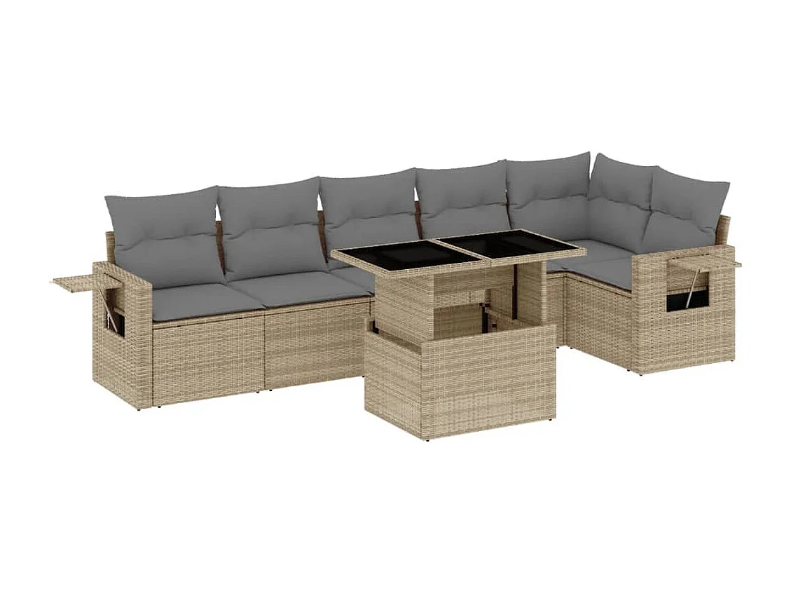 Salon de jardin avec coussins 7 pièces beige résine tressée