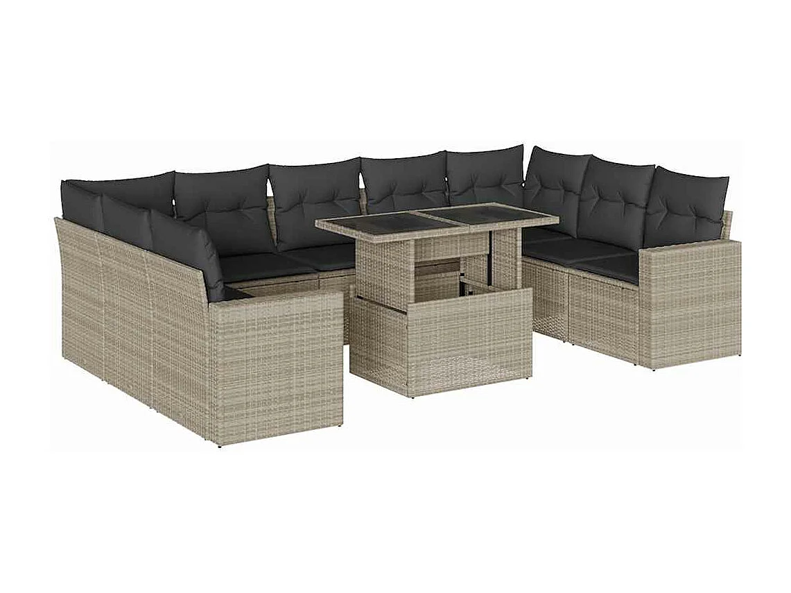 Salon de jardin avec coussins 10 pièces gris clair résine tressée