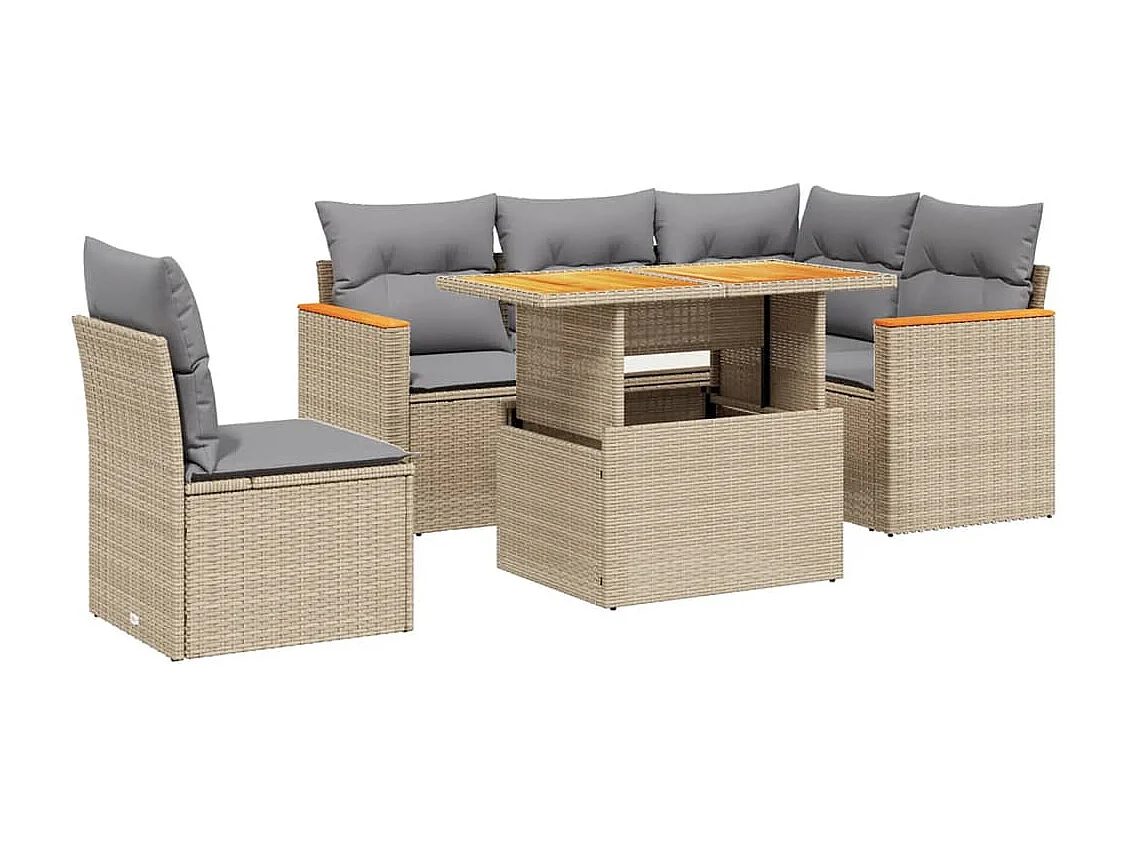 Salon de jardin avec coussins 6 pièces beige résine tressée