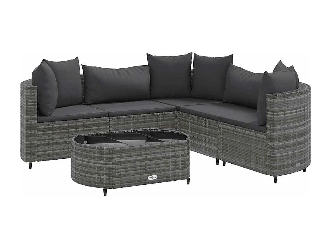 6-delige Loungeset met kussens poly rattan grijs