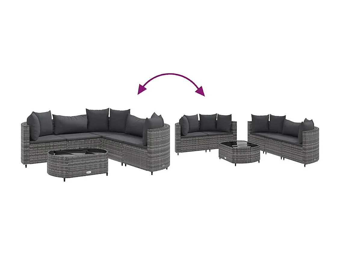 6-delige Loungeset met kussens poly rattan grijs