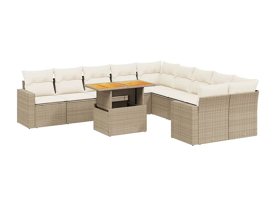 Salon de jardin 11 pièces avec coussins beige résine tressée