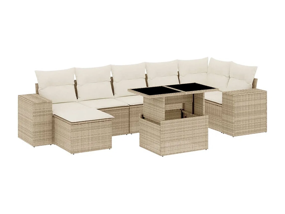 8-delige Loungeset met kussens poly rattan beige