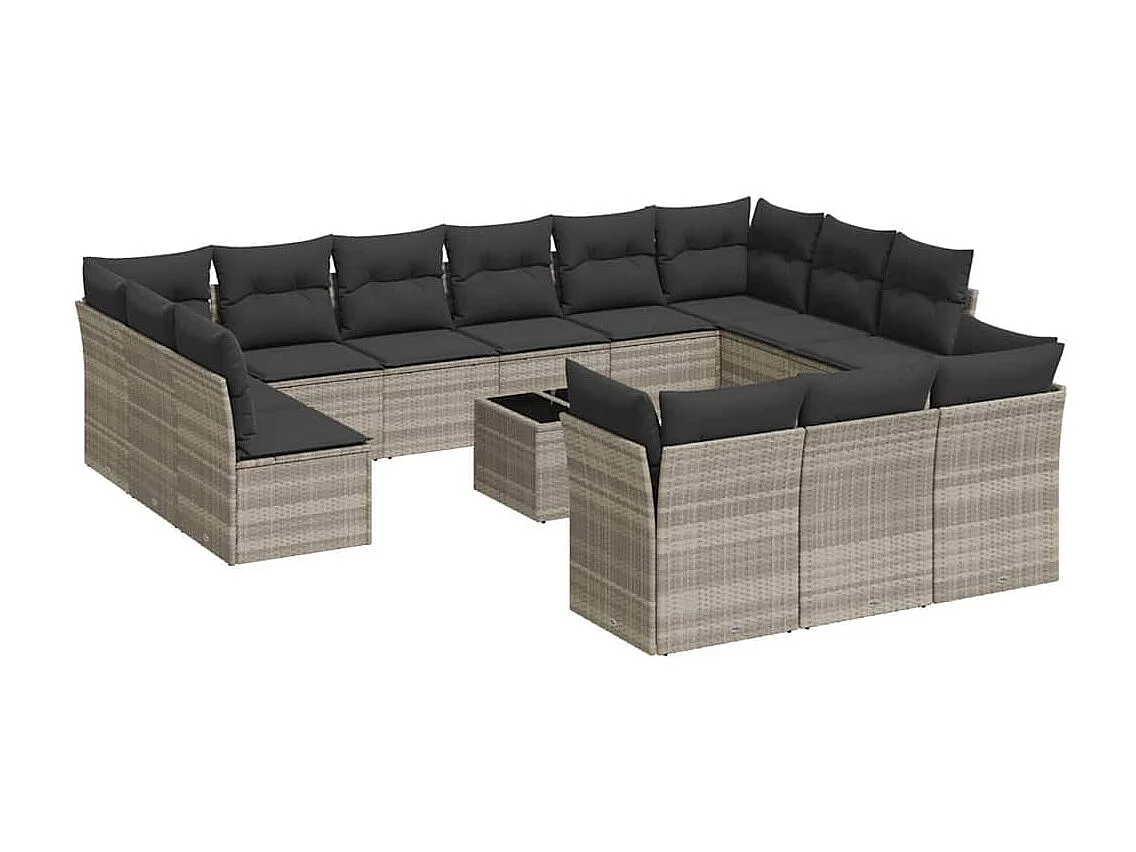 Set sofás jardín 14 piezas con cojines ratán sintético gris claro