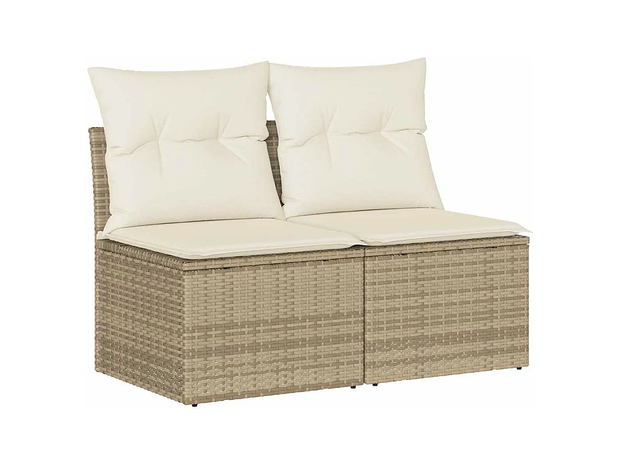 Salon de jardin avec coussins 4 pièces beige résine tressée acacia