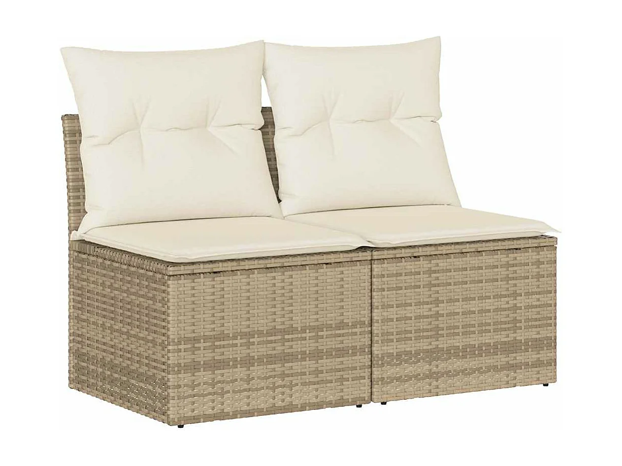Salon de jardin avec coussins 4 pièces beige résine tressée acacia