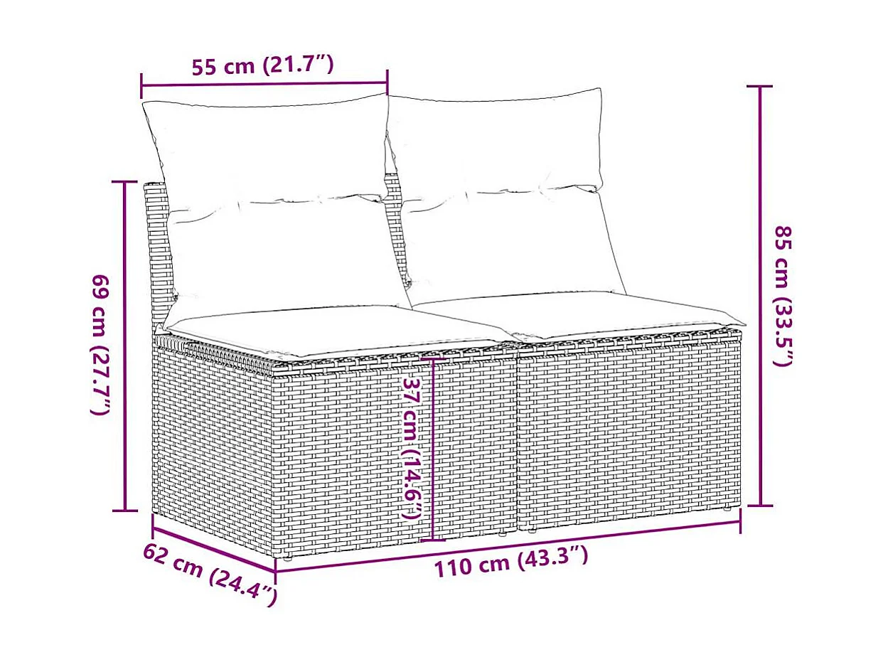 Salon de jardin avec coussins 2 pièces beige résine tressée acacia