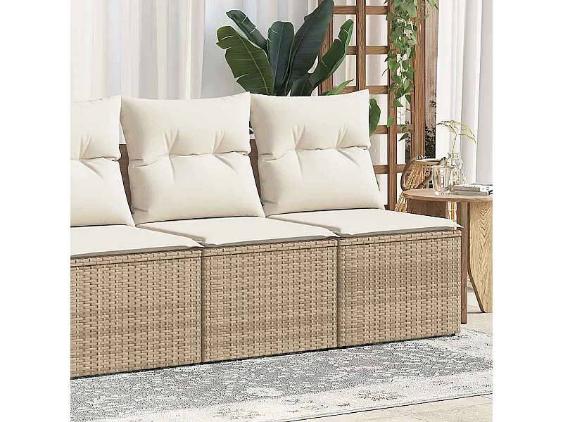 Salon de jardin avec coussins 4 pièces beige résine tressée acacia