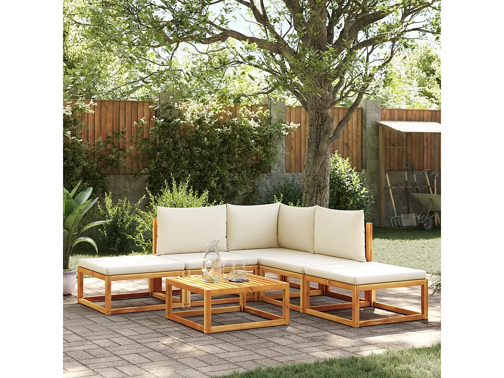 Set de sofás de jardín con cojines 6 piezas madera maciza acacia