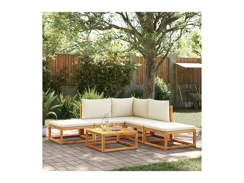 Salon de jardin avec coussins 6 pièces bois d'acacia solide