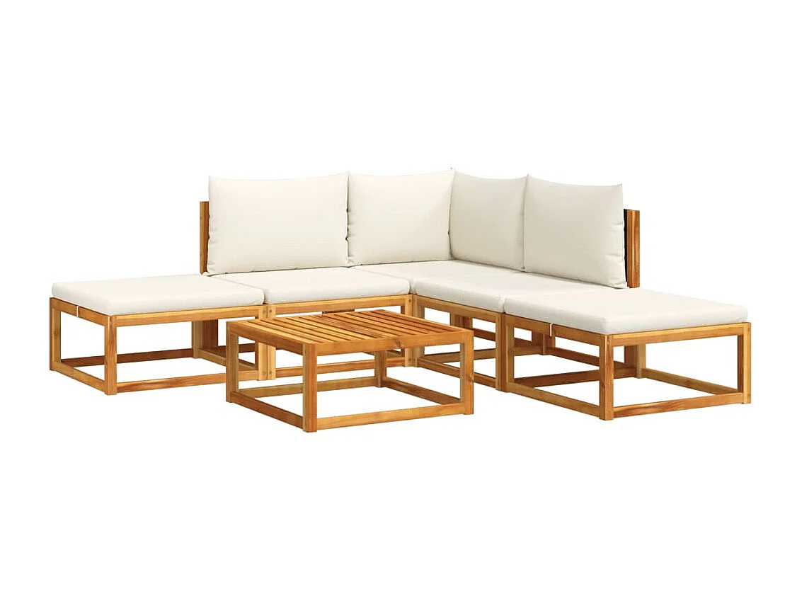 Salon de jardin avec coussins 6 pièces bois d'acacia solide