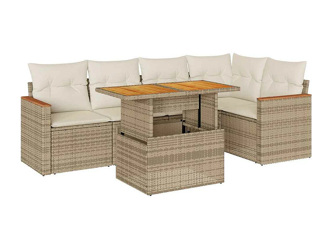 Salon de jardin avec coussins 5 pièces beige résine tressée acacia