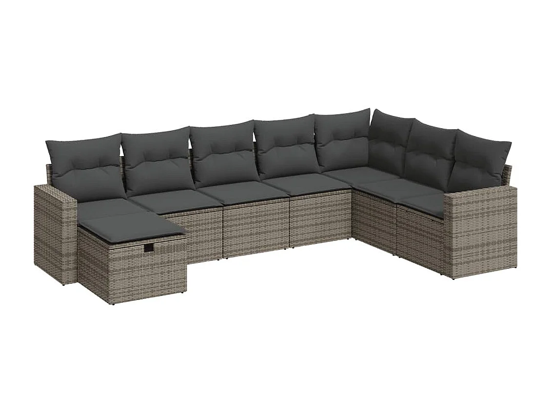 Salon de jardin 8 pièces avec coussins gris résine tressée