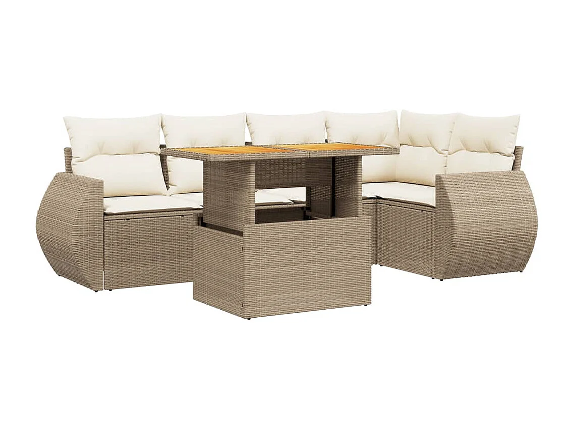 Salon de jardin avec coussins 6 pièces beige résine tressée