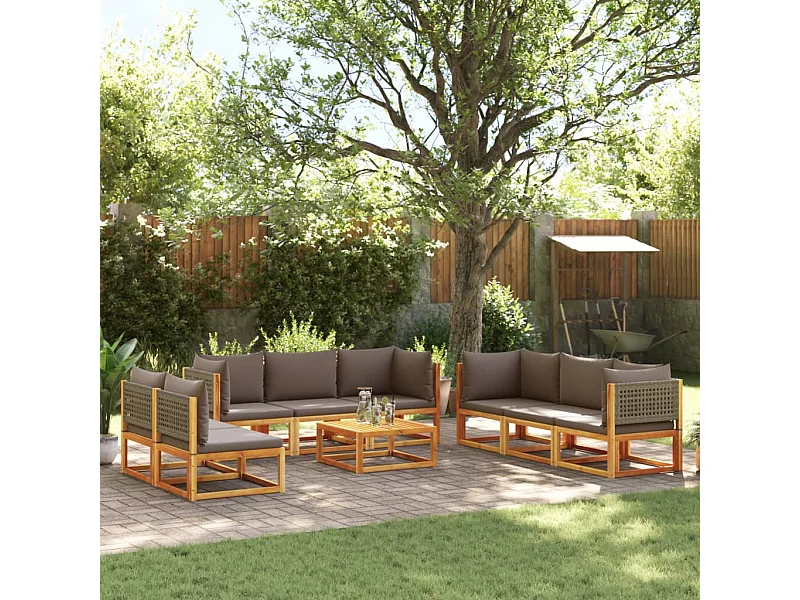 9 peças conjunto de sofás de jardim com almofadões acácia maciça