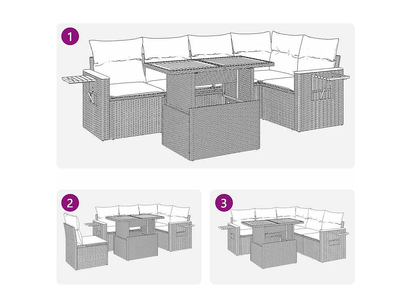 Salon de jardin 5 pièces avec coussins noir résine tressée acacia