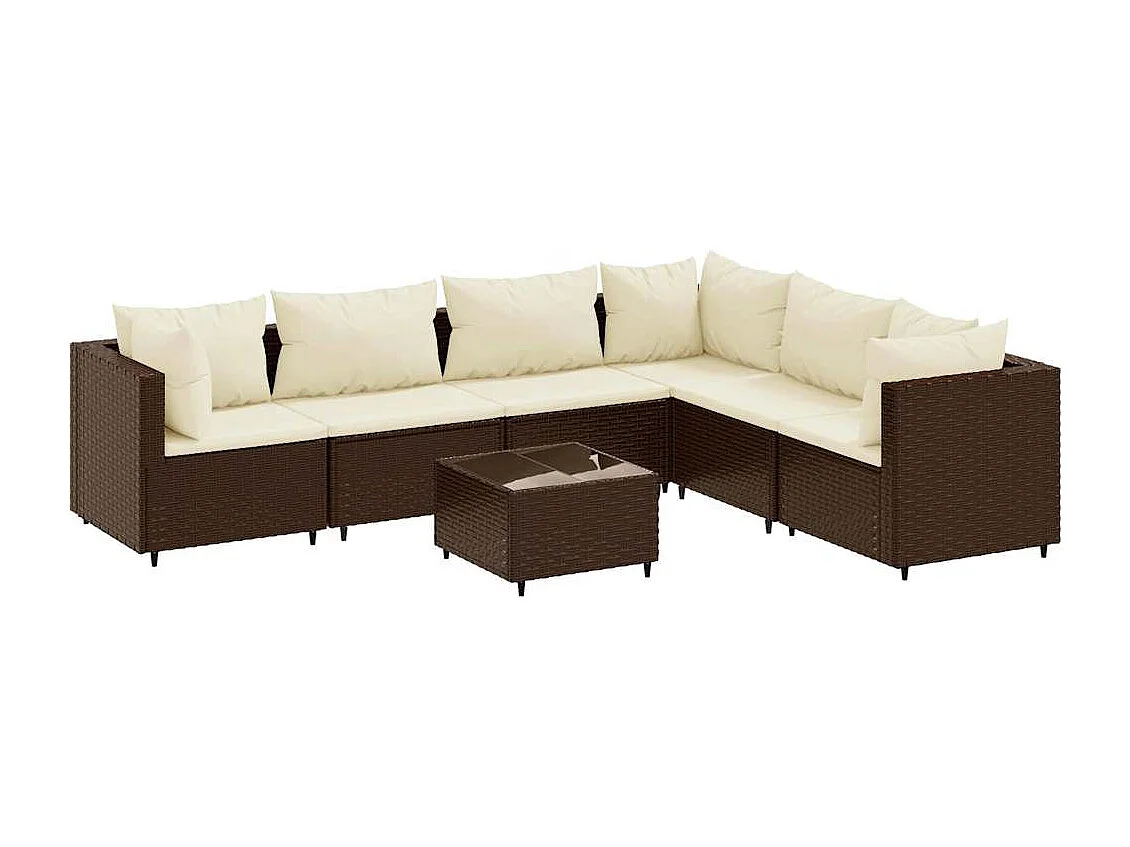Set muebles de jardín 7 piezas y cojines ratán sintético marrón