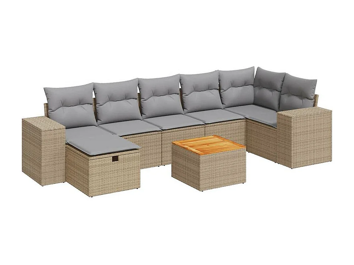 8 peças conjunto de sofás para jardim com almofadões vime PE bege