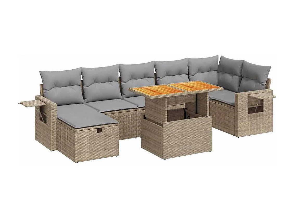 5-delige Loungeset met kussens poly rattan en acaciahout beige