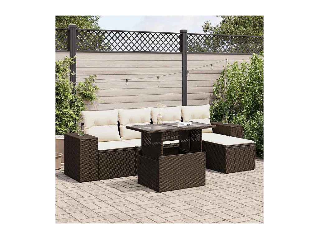 Salon de jardin avec coussins 6 pièces marron résine tressée