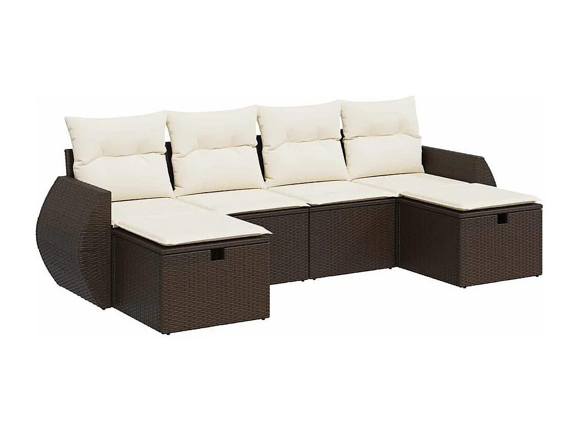 Salon de jardin avec coussins 6 pièces marron résine tressée