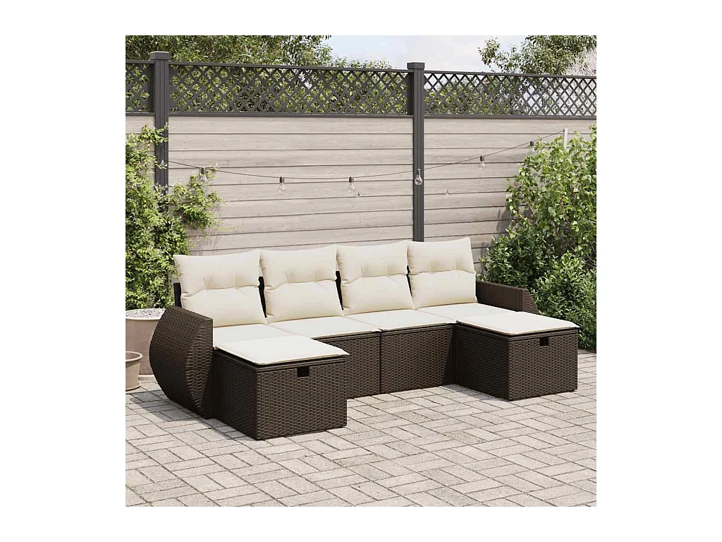 6-delige Loungeset met kussens poly rattan bruin