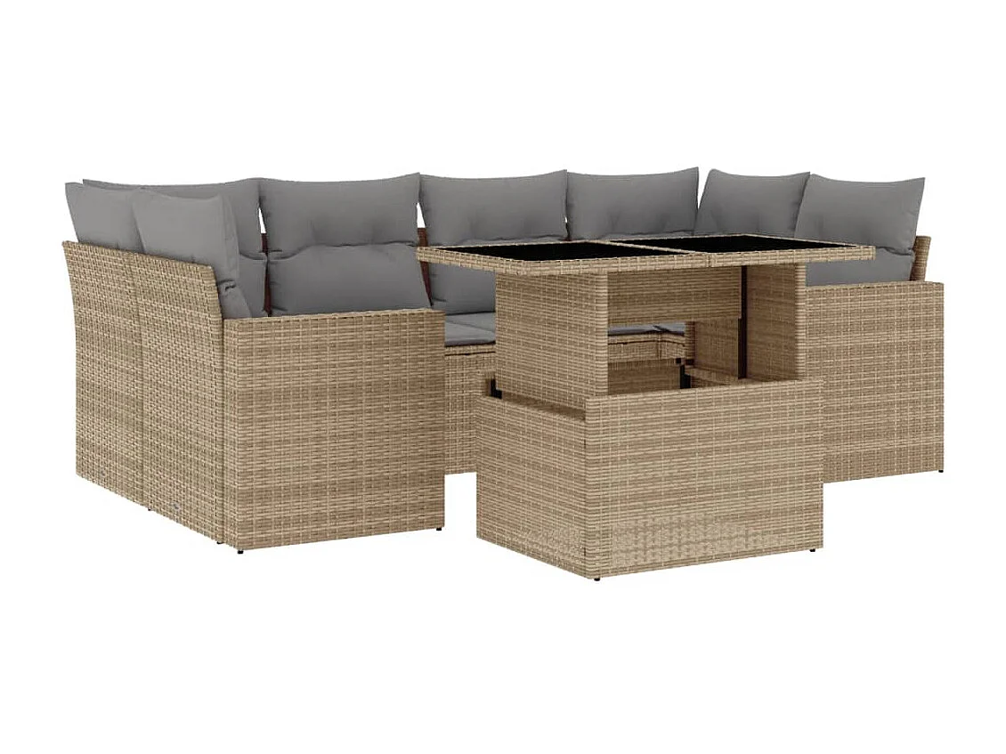 Salon de jardin avec coussins 7 pièces beige résine tressée