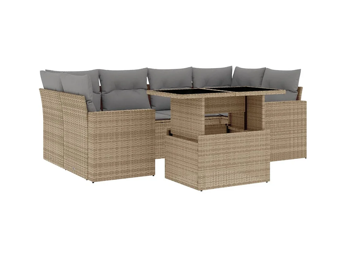 Salon de jardin avec coussins 7 pièces beige résine tressée