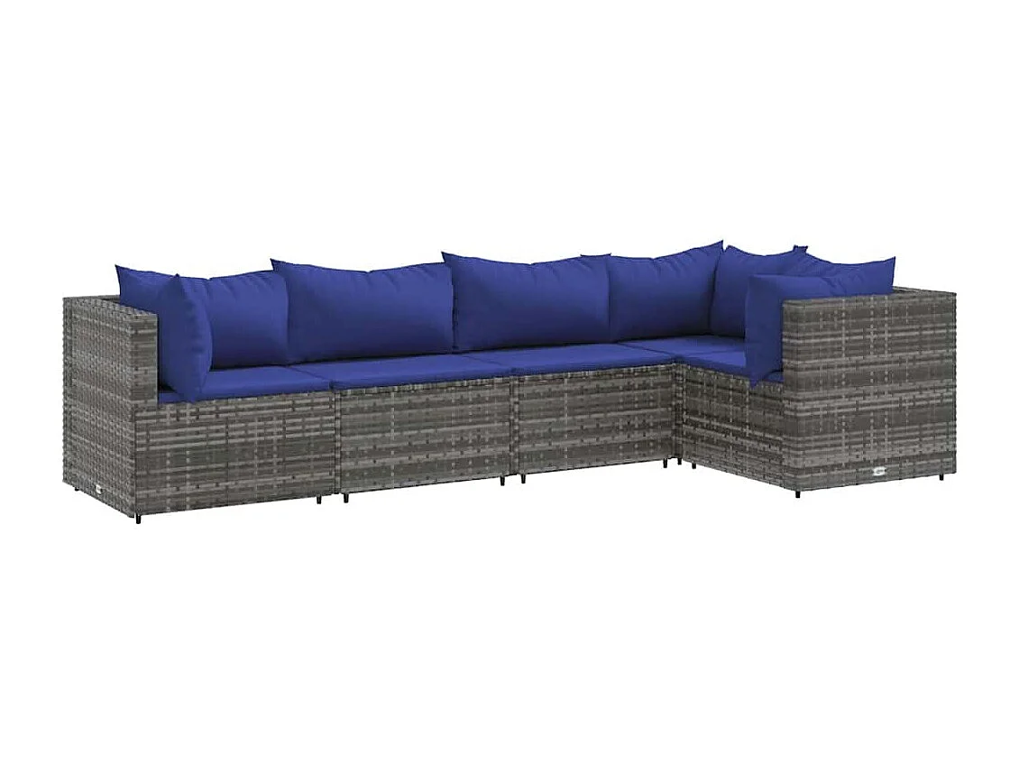 Salon de jardin 5 pièces avec coussins Gris Résine tressée