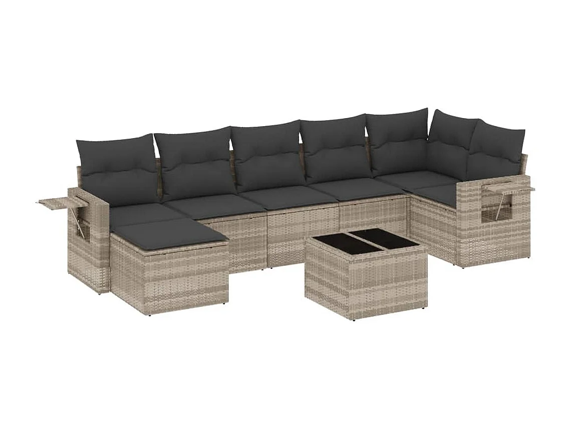8-delige Loungeset met kussens poly rattan lichtgrijs