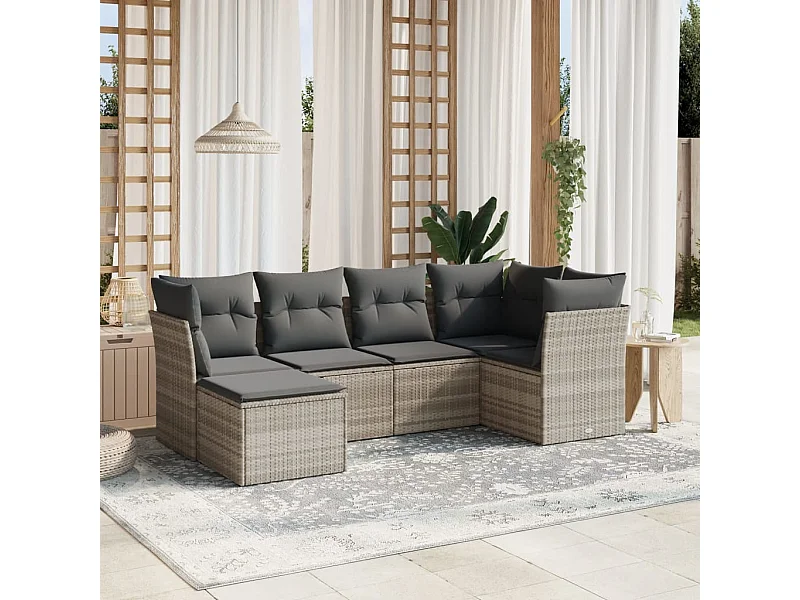 6-delige Loungeset met kussens poly rattan lichtgrijs
