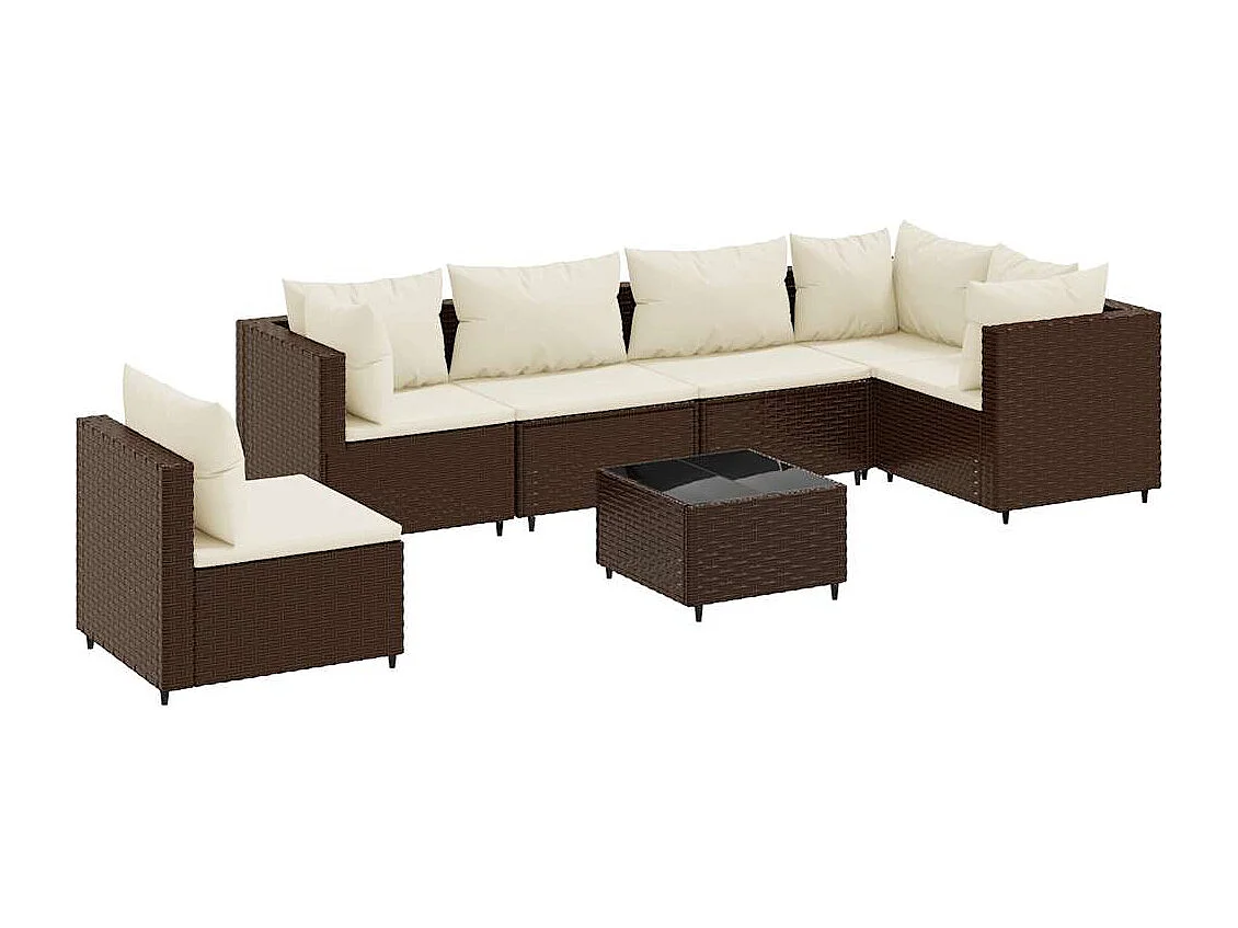 Set muebles de jardín 7 piezas y cojines ratán sintético marrón