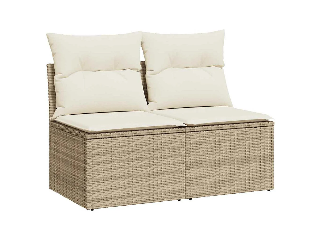 Salon de jardin avec coussins 4 pièces beige résine tressée acacia