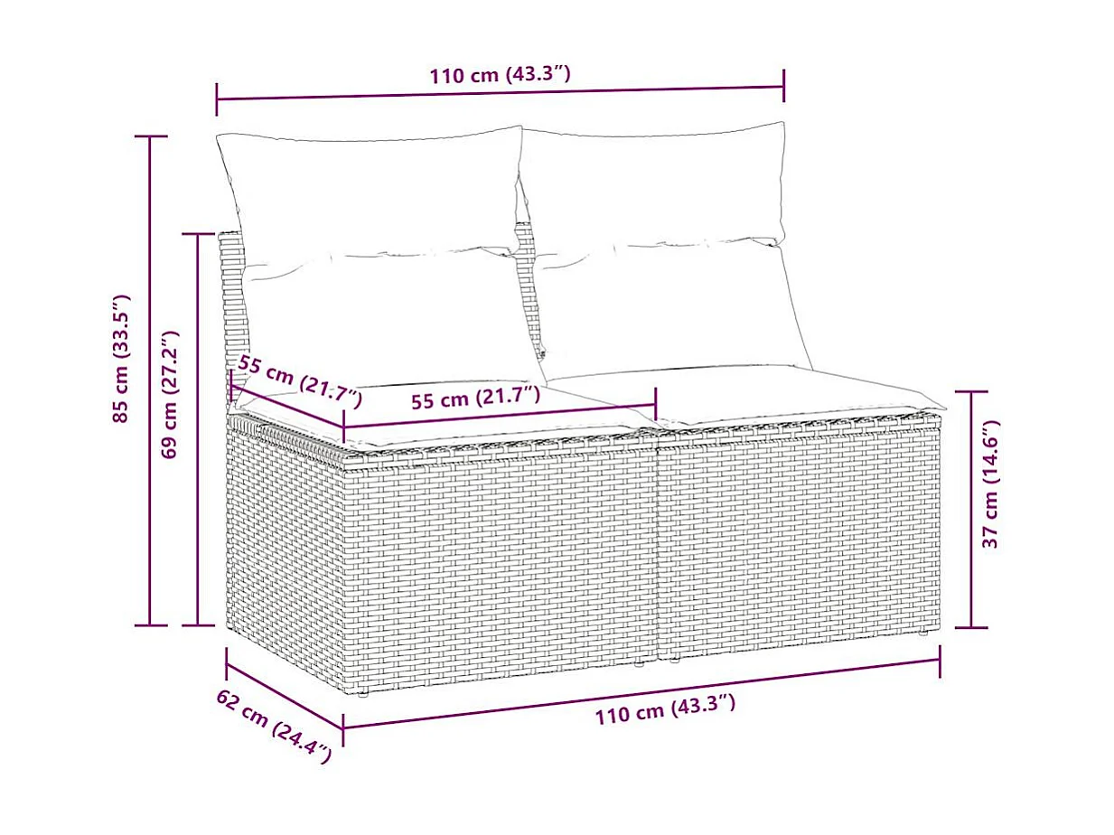 Salon de jardin avec coussins 4 pièces beige résine tressée acacia