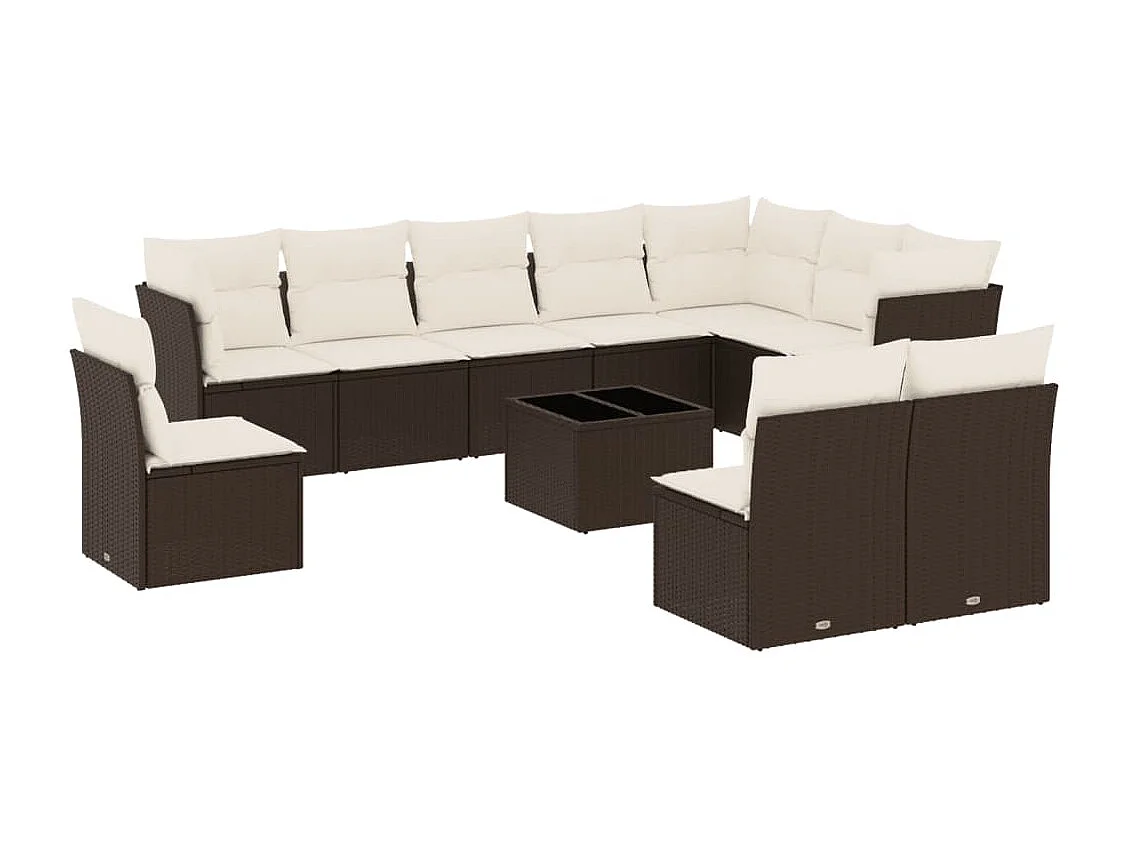 11 peças conjunto sofás de jardim com almofadões vime PE castanho