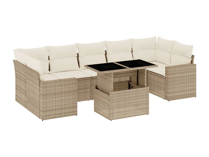 Salon de jardin avec coussins 8 pièces beige résine tressée